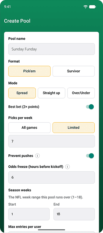 Create a Pool screenshot
